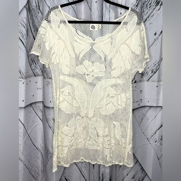 Anthropologie Lilka Ivory Mesh Appliquéd Tunic S - Picture 1 of 7